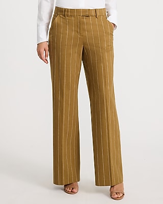 Express Women's Editor Linen-Blend Striped Mid Rise Trouser in Green Stripe