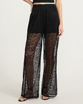 Express Women's High Waisted Pull On Lace Wide Leg Palazzo Pant in Black Small