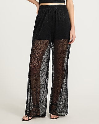 Express Women's High Waisted Pull On Lace Wide Leg Palazzo Pant in Black Small