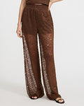 Express Women's High Waisted Pull On Lace Wide Leg Palazzo Pant in Chestnut Brown
