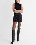 Express Women's High Waisted Satin Rhinestone Studded Mini Skirt in Black 0