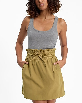 Express Women's High Waisted Paperbag Mini Skirt in Green 0