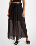 Express Women's High Waisted Paperbag Sheer Maxi Skirt in Pitch Black
