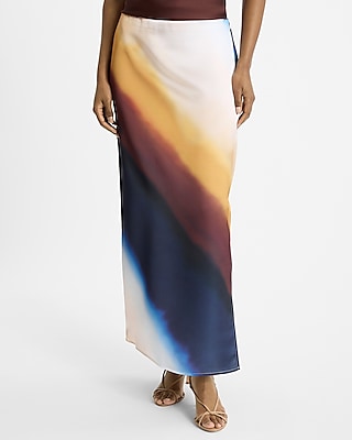 Express Women's High Waisted Printed Satin Maxi Slip Skirt Small