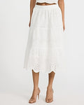Express Women's Cotton Eyelet Tiered Pull On Midi Skirt in Off White