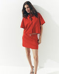 Express Women's Linen-Blend High Waisted Belted Mini Skirt in Red 0