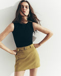 Express Women's Linen-Blend High Waisted Belted Mini Skirt in New Avocado
