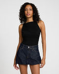 Express Women's Mid Rise Rinse Micro Mini Bubble Skirt in Dark Wash