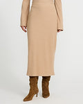 Express Women's Cozy Ribbed High Waisted Knit Midi Skirt in Pecan Heather