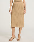 Express Women's Textured Pointelle High Waisted Midi Sweater Skirt in Brown Small