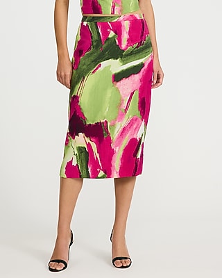 Express Women's Textured Printed High Waisted Midi Skirt in Multi