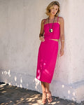 Express Women's Textured High Waisted Pull On Midi Skirt in Hot Pink