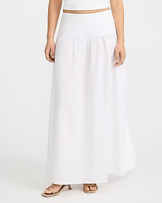 Express Women's Cotton Poplin High Waisted Side Slit Maxi Skirt in White Small