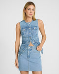 Express Women's High Waisted Light Wash Raw Hem Denim Mini Skirt in Blue 0