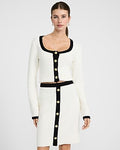 Express Women's Tipped High Waisted Novelty Button Mini Sweater Skirt in White Small