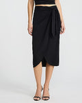 Express Women's High Waisted Tie Wrap Midi Skirt in Black Small