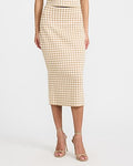 Express Women's Gingham High Waisted Fitted Sweater Midi Skirt in Brown Small