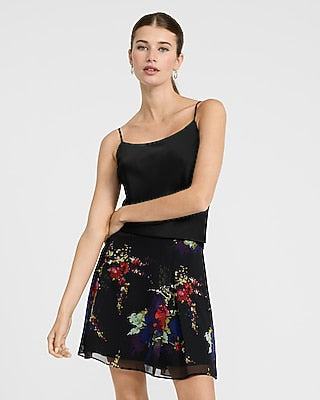 Express Women's Floral High Waisted Double Pleat Mini Skirt in Multi