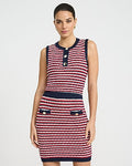 Express Women's Cotton Tipped Super High Waisted Novelty Button Mini Sweater Skirt in Stripe