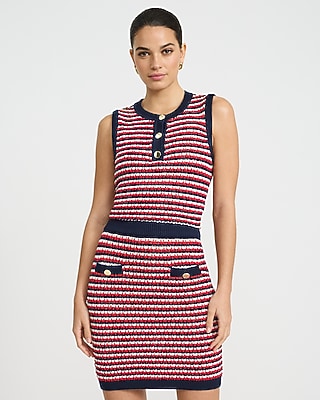 Express Women's Cotton Tipped Super High Waisted Novelty Button Mini Sweater Skirt in Stripe