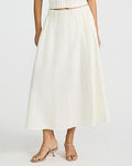 Express Women's Summer-Blend Linen High Waisted Pull On Pleated Midi Skirt in White Small