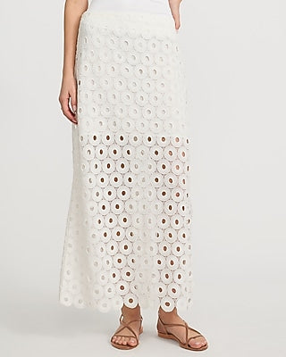 Express Women's Crochet High Waisted Maxi Skirt in Ivory