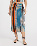 Express Women's Summer-Blend Linen in Striped High Waisted Tie Wrap Midi Skirt