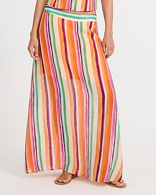 Express Women's Textured Striped High Waisted Sheer Maxi Skirt Small