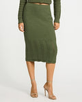 Express Women's Cotton Pointelle High Waisted Midi Sweater Skirt in Green Small