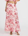 Express Women's Textuin Red Floral High Waisted Side Slit Maxi Skirt Small