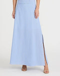 Express Women's High Waisted Striped Cotton Side Slit Maxi Skirt in Navy Stripe