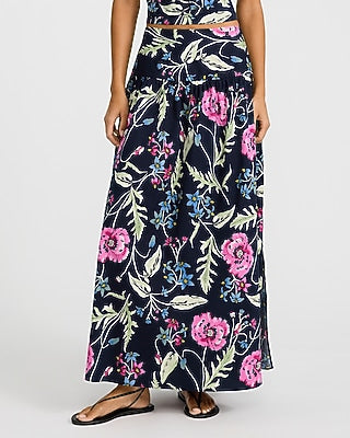Express Women's Poplin Floral High Waisted Side Slit Maxi Skirt Small