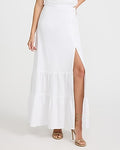 Express Women's Stretch Cotton Poplin High Waisted Tiered Maxi Skirt in White