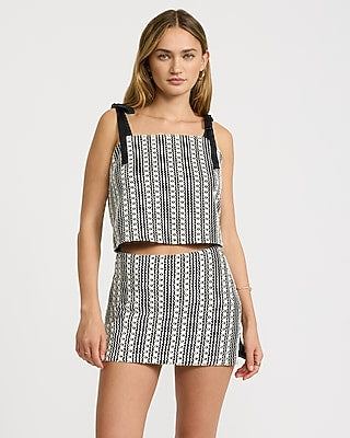 Express Women's Editor Contrast Striped Super High Waisted Mini Skort in Black And White Stripe