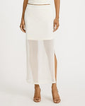Express Women's Mesh High Waisted Side Slit Maxi Skirt in White Small