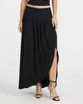 Express Women's High Waist Petal Side Slit Maxi Skirt in Black Small