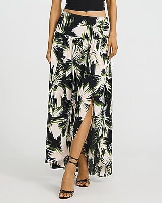 Express Women's Printed High Waist Petal Front Slit Maxi Skirt Small