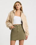 Express Women's High Waisted Sage Denim Mini Skirt in Green 0