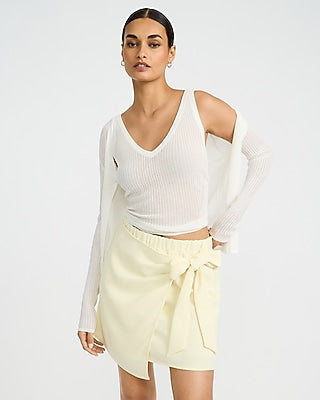 Express Women's Signature Crepe High Waisted Tie Wrap Mini Skirt in Butter Yellow