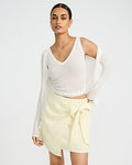 Express Women's Signature Crepe High Waisted Tie Wrap Mini Skirt in Yellow Small