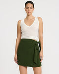 Express Women's Signature Crepe High Waisted Tie Wrap Mini Skirt in Green Small