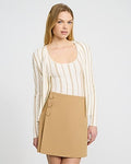 Express Women's Studio Stretch Twill High Waisted Button Detail Mini Skirt in Brown Small
