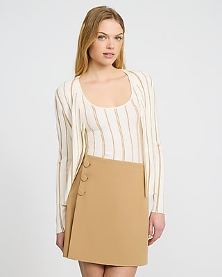 Express Women's Studio Stretch Twill High Waisted Button Detail Mini Skirt in Brown Small