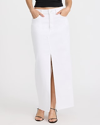 Express Women's High Waisted Column Maxi Denim Skirt in White 0
