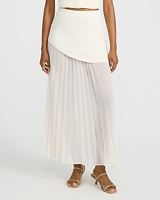 Express Women's Mixed Media Sheer Chiffon Sweater Midi Skirt in White Small