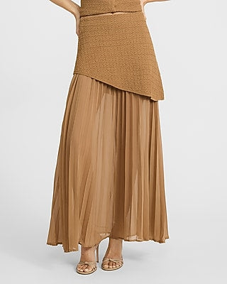 Express Women's Mixed Media Sheer Chiffon Sweater Midi Skirt in Neutral Small