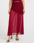 Express Women's Mixed Media Sheer Chiffon Sweater Midi Skirt in Red Small