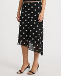 Express Women's Polka Dot Mesh Asymmetrical Pull On Midi Skirt in B&w Print
