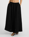 Express Women's Crinkle High Waisted Elastic Waist Midi Skirt in Pitch Black