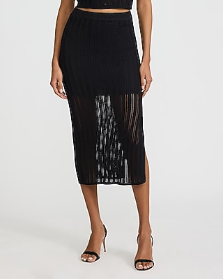 Express Women's High Waisted Textured Knit Midi Skirt in Black Small